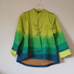 IC by Connie K Green Blue Ombre Sateen Artsy Art to Wear Blazer Jacket, Sz S